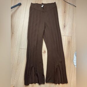 Anthropology Daily practice Chocolate Brown Flare Pants with Ruffled Hem L